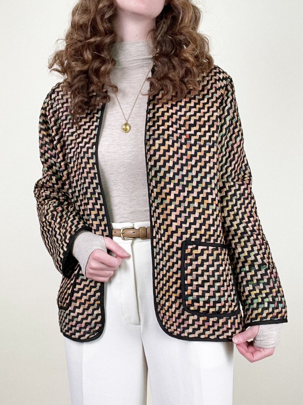 Vintage 100% Silk Woven Oversized Blazer Light Jacket Coat Whimsical 90s Y2K 00s